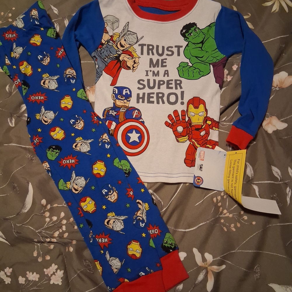 Marvel Superhero Kids Pajama Set - Blue, Red, White